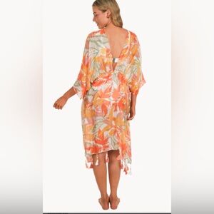 POOl TO PARTY BY Luxury Swim Coverup in Orange and Green with Kimono Sleeves